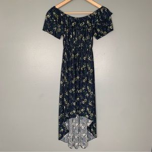 Young USA Blue Floral High Low Peasant Dress Size Medium